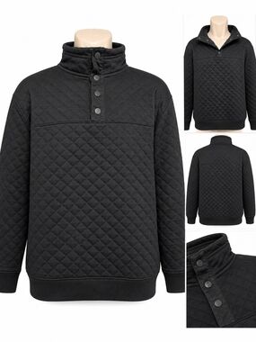 Kenneth Cole Black Quilted Snap-Front Pullover